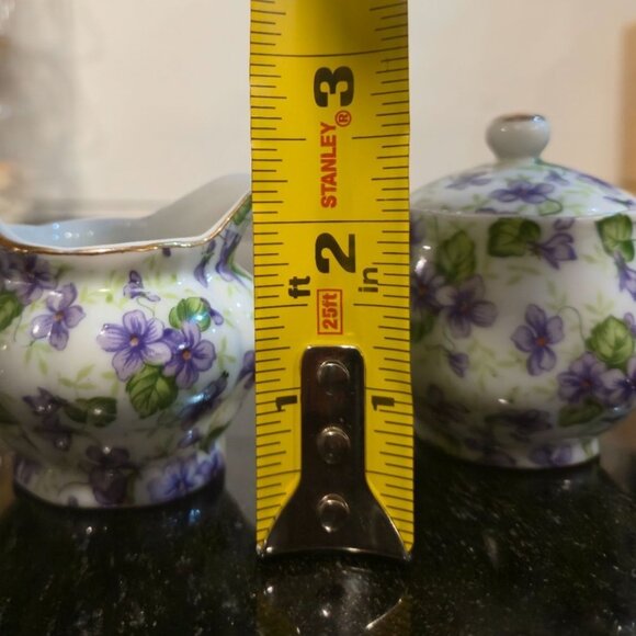 Vintage Lefton Violet Chintz mini Sugar & Creamer Set  Purple Floral Fine China - Picture 9 of 11
